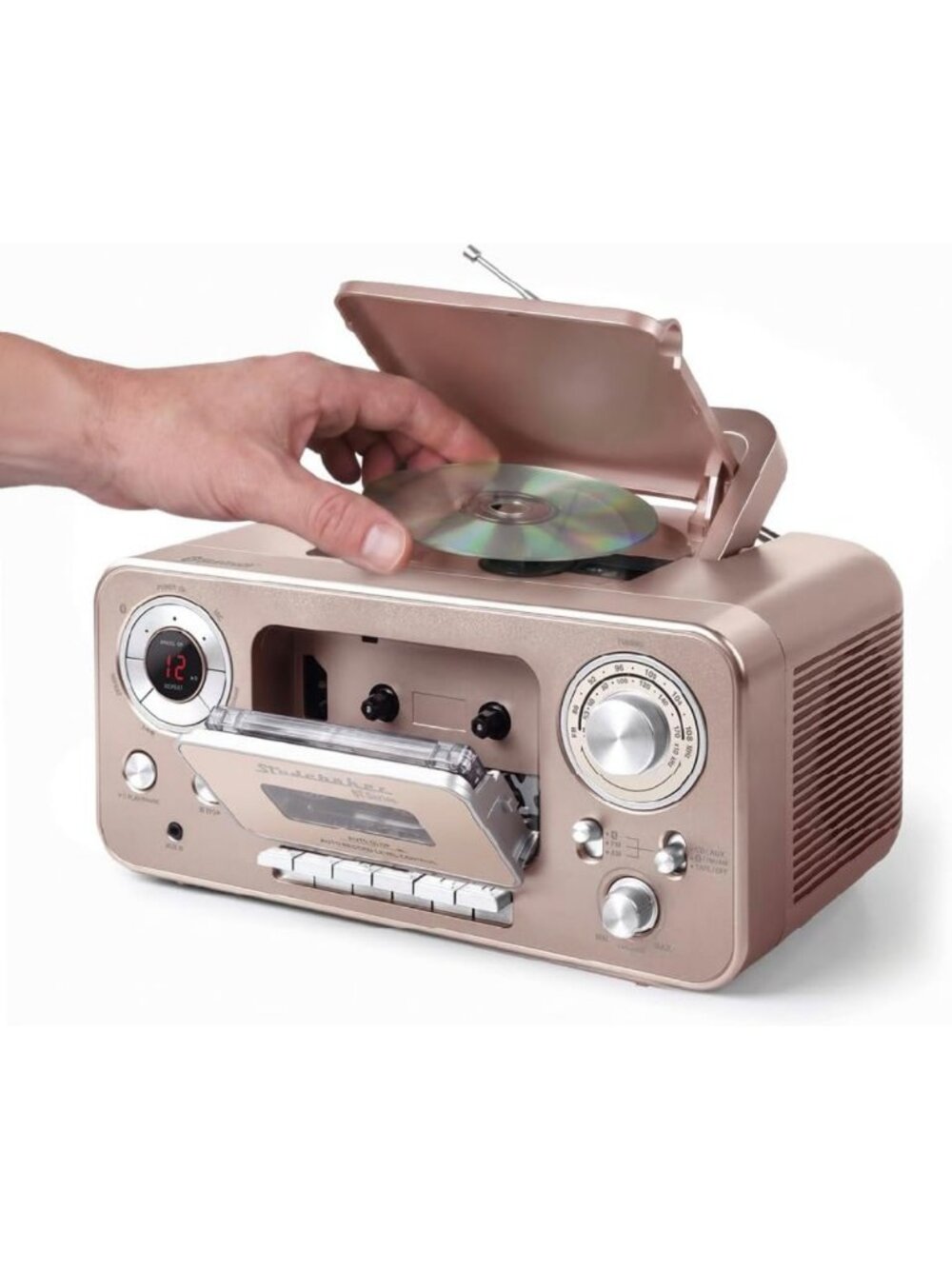 Portable CD Player with Bluetooth, AM/FM Radio, Cassette Recorder & Aux-in